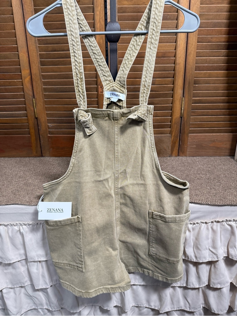 Zenana Outfitters Tan Canvas Shortalls Romper
